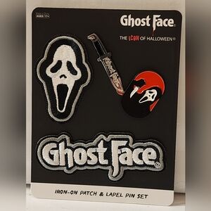 Ghost Face Iron-On Patches And Pins NEW